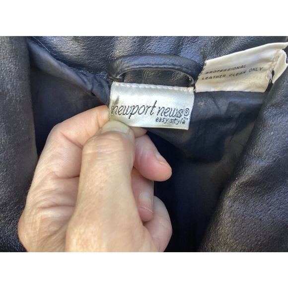 Newport News Long Black Leather Button Up Trench coat Jacket Size 1X Womans vntg - Picture 6 of 11